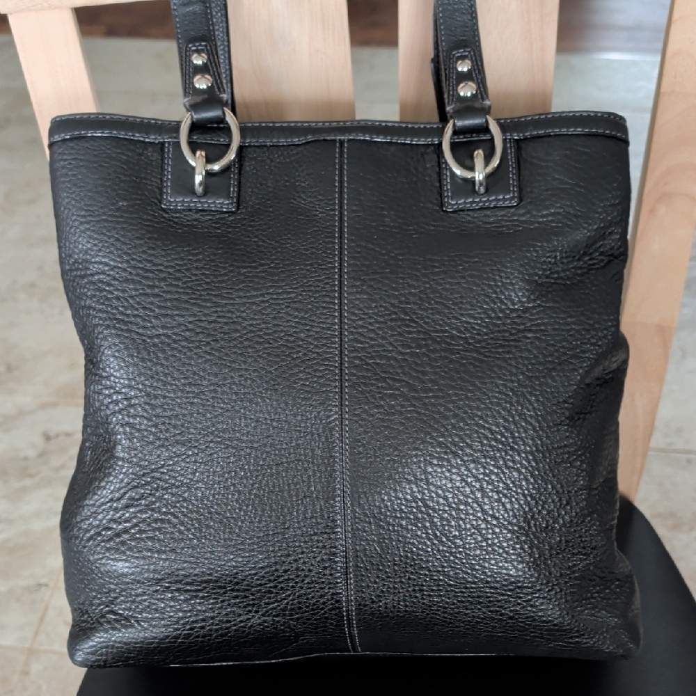Coach "Penelope" (F19264) Black Pebbled Leather Tote with Turnlock Front Pocket - Picture 2 of 16